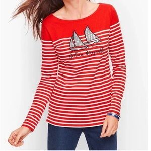 Talbots Bateau Marseille Nautical Boat Neck Red White Stripe Shirt Sz Petite Sm